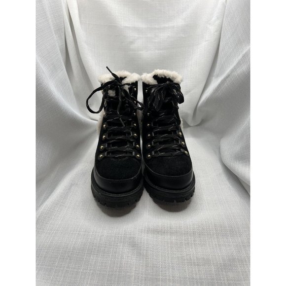 Tory Burch Women Cooper Suede Shearling Lined Lace-up Black Lug Boots size 8 - Picture 5 of 12